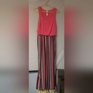 Bobbie Brooks Pink and Patterned Maxi Dress Sz Med